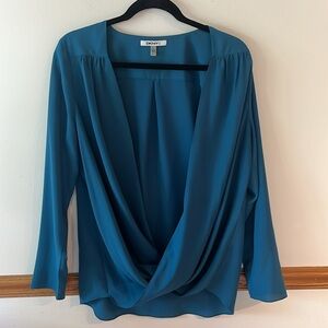 DKNYC Teal Long Sleeve Faux Wrap Blouse with Camisole Set Size L